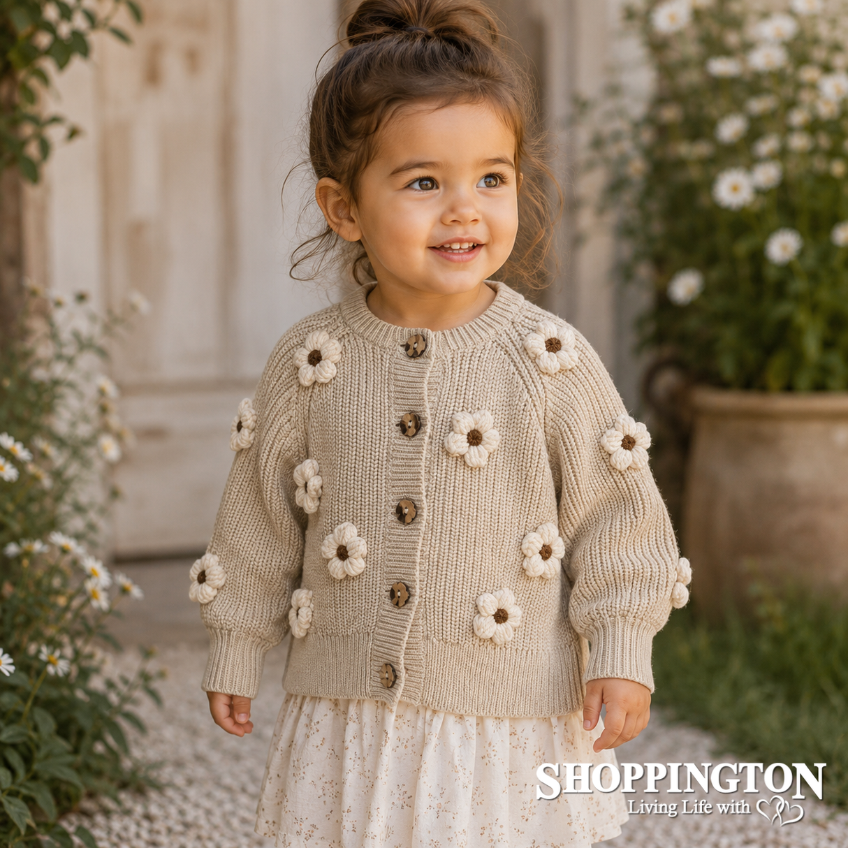 Arthur Avenue - Chunky Beige Flower Cardigan