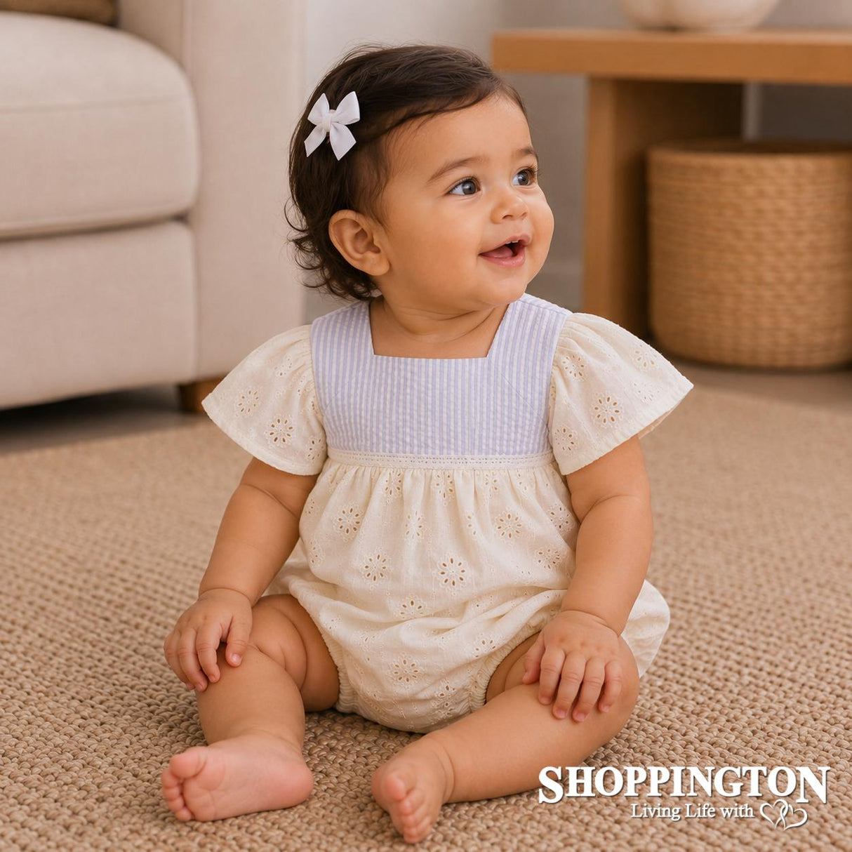 Arthur Avenue - Peach Rose & Butter Cream Anglaise Playsuit