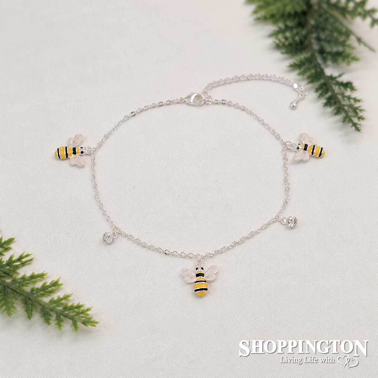 Bees & Rhinestone Silver Anklet