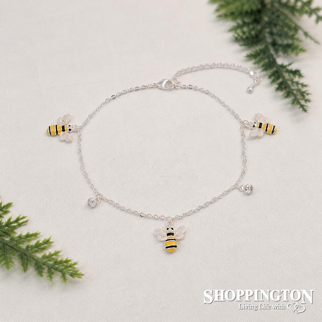 Bees & Rhinestone Silver Anklet