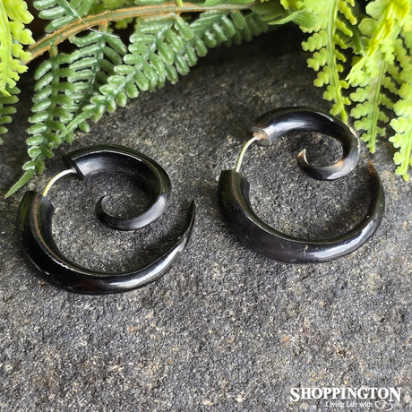Big Koru Horn Black Earrings