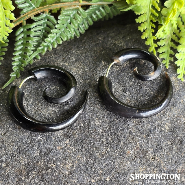 Big Koru Horn Black Earrings