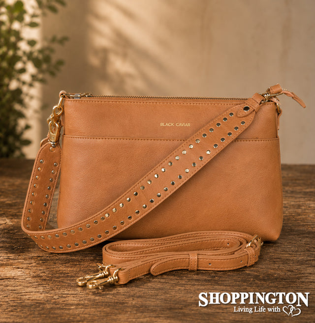 Black Caviar Handbag - Nevada Studded Tan