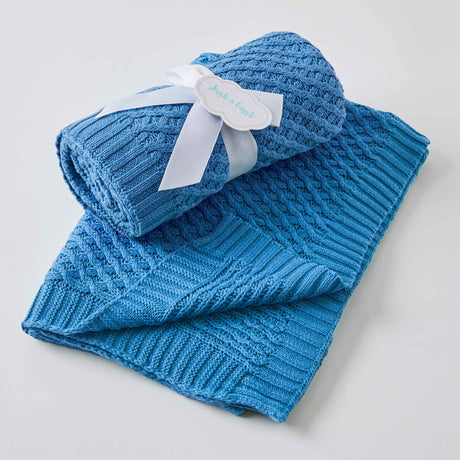 Blue Basket Weave Knit Baby Blanket