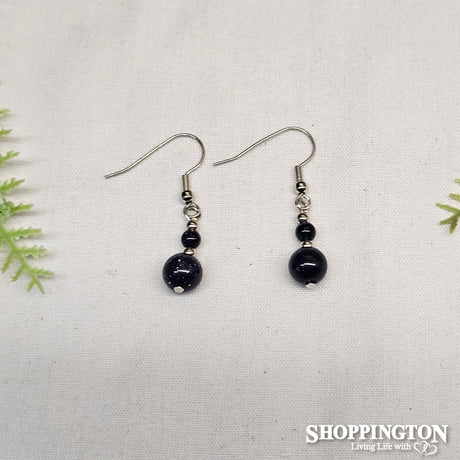 Blue Goldstone Double Bead Gemstone Earrings