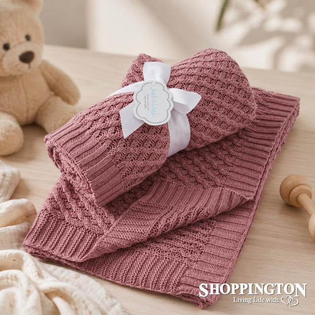 Blush Basket Weave Knit Baby Blanket