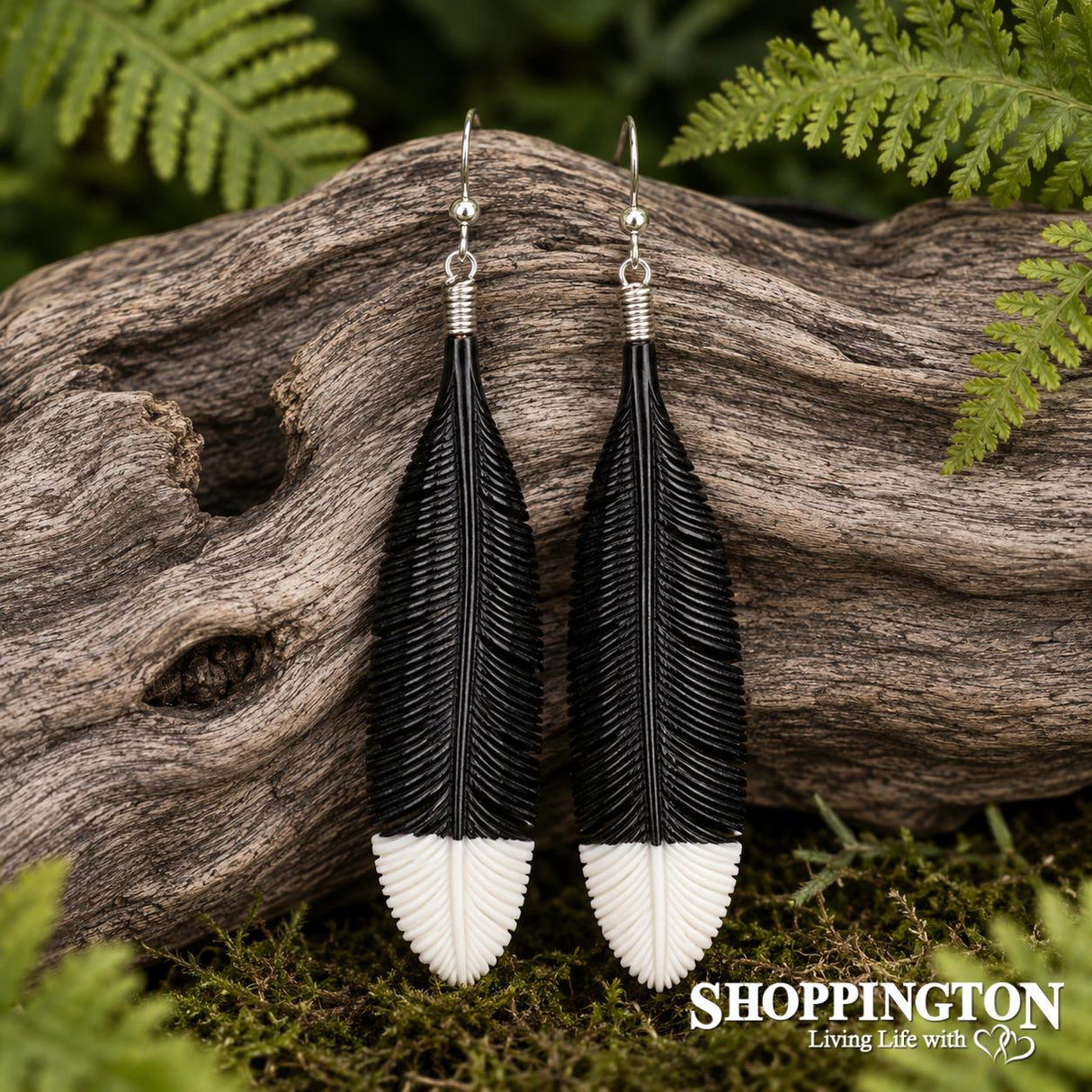 Bone Black Single Feathered Earrings 80mm