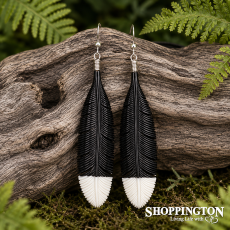 Bone Black Single Feathered Earrings 80mm