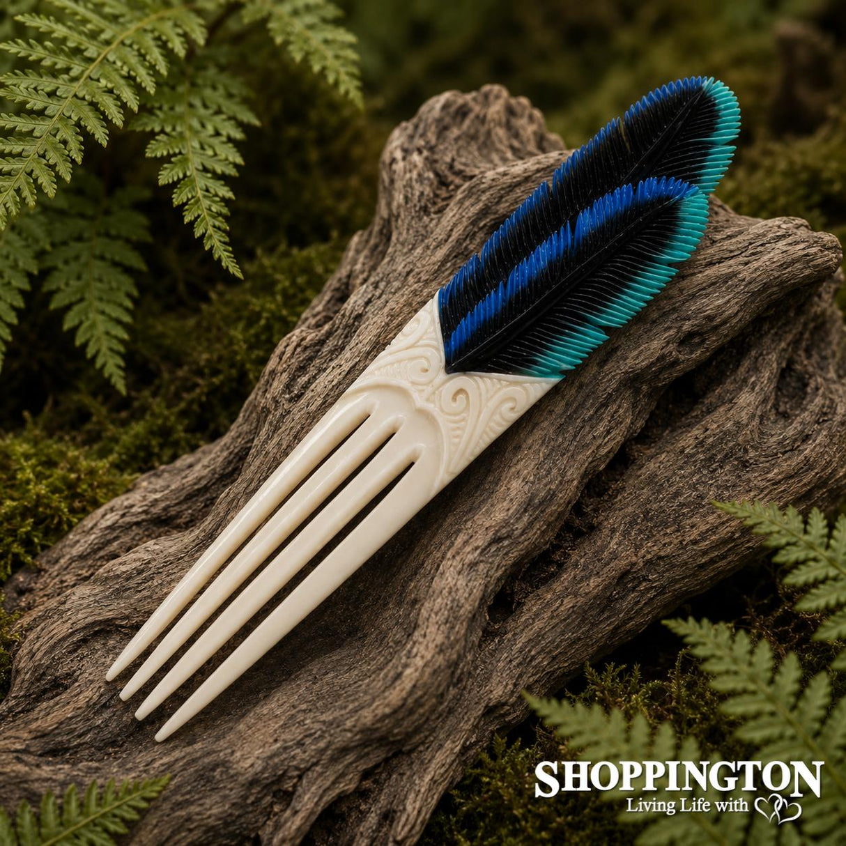 Bone Carved Feather Heru - Painted