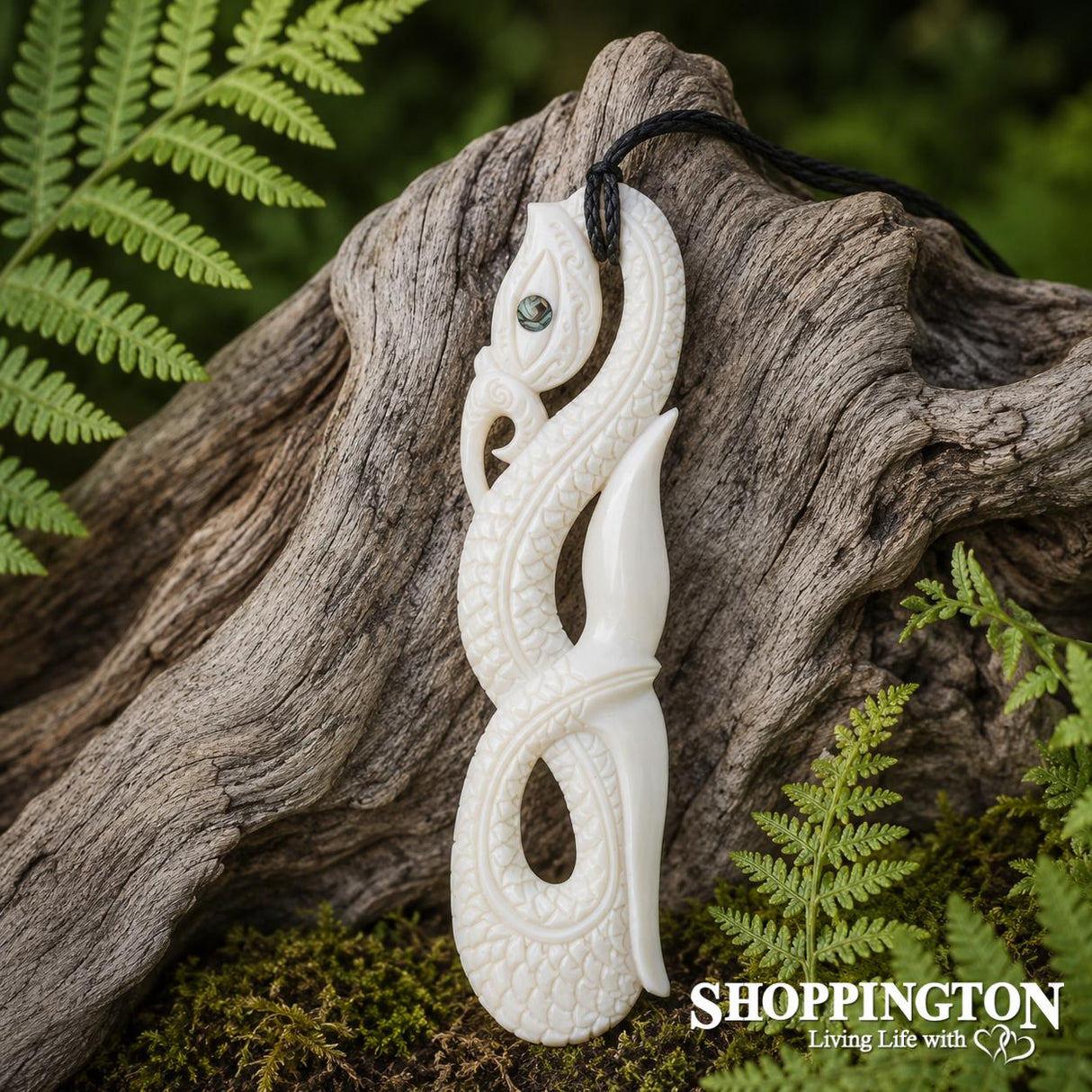 Bone Carved Scaled Manaia Pendant