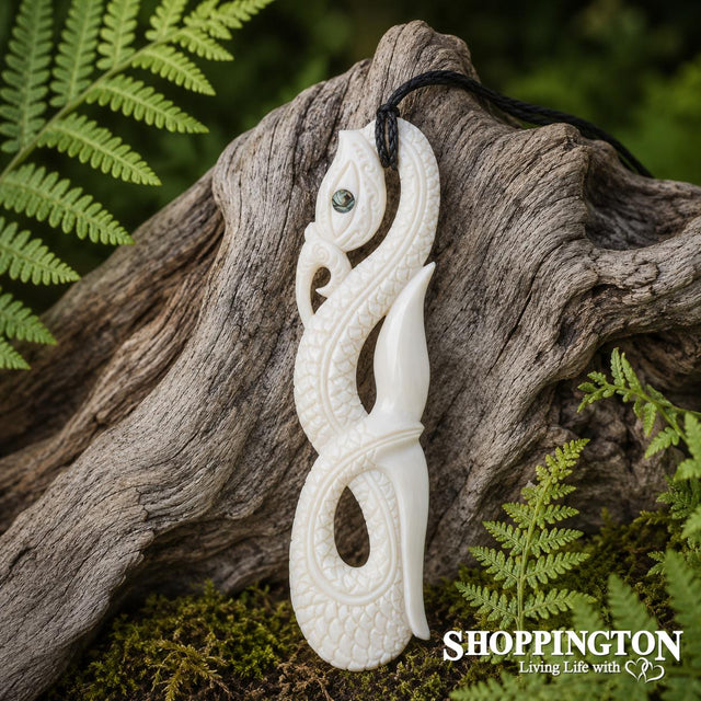 Bone Carved Scaled Manaia Pendant