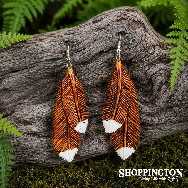 Bone Carving Earrings - Huia Feather