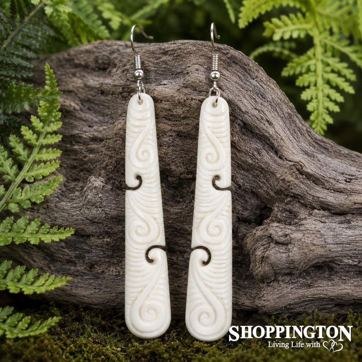 Bone Carving Earrings - Koru Design