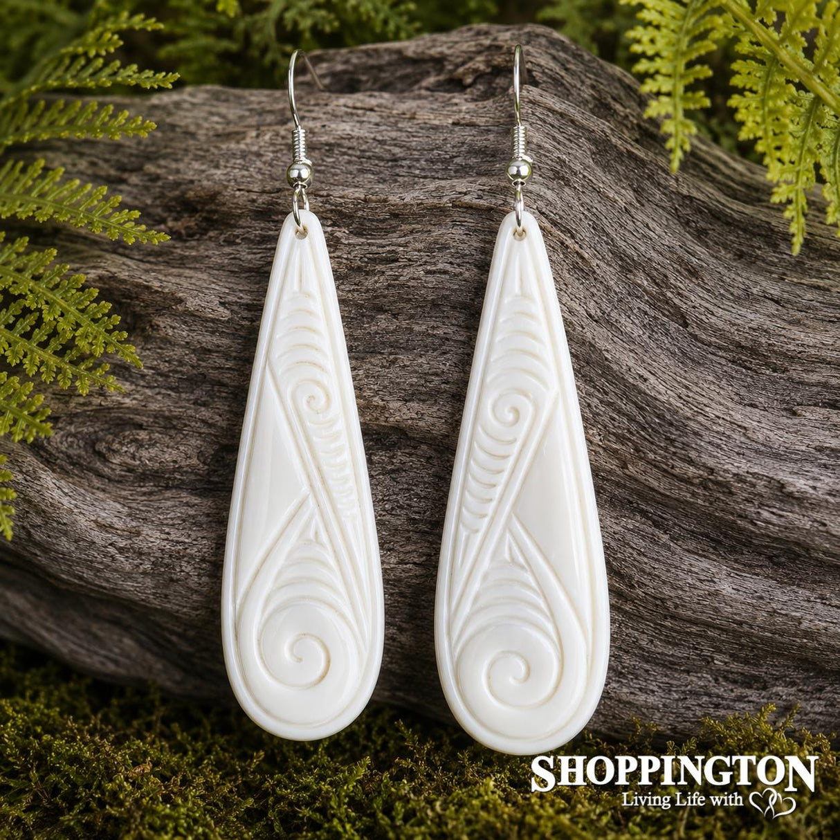 Bone Carving Earrings - Large Drop Carved