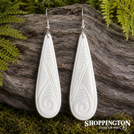 Bone Carving Earrings - Large Drop Carved