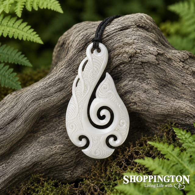 Bone Detailed Fish Hook Carving Necklace