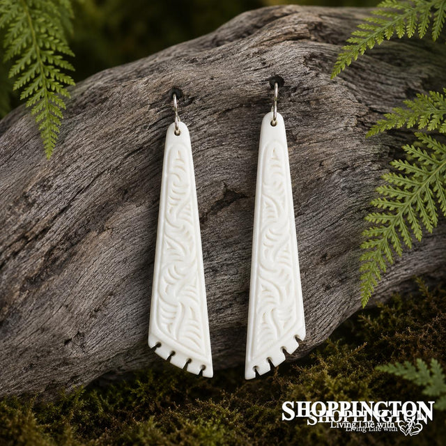 Bone Earrings - Carved Scalene Triangle Large