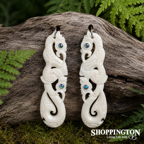 Bone Earrings - Double Manaia & Paua