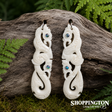Bone Earrings - Double Manaia & Paua