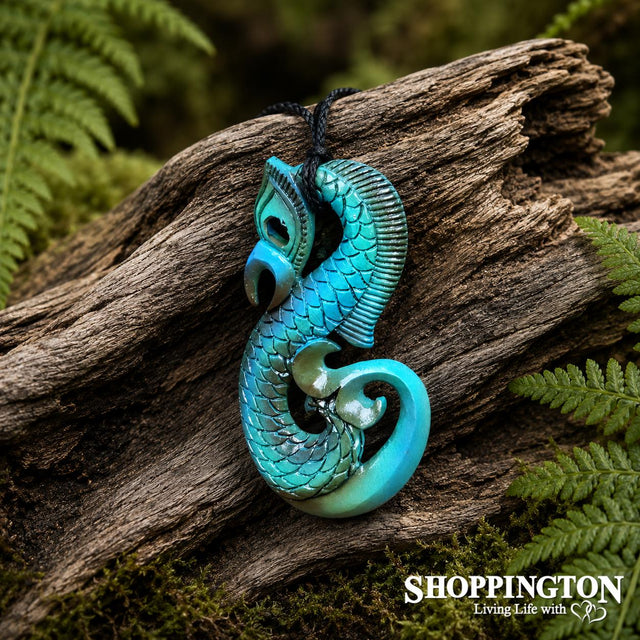 Bone & Paua Carved Manaia Heru - Painted
