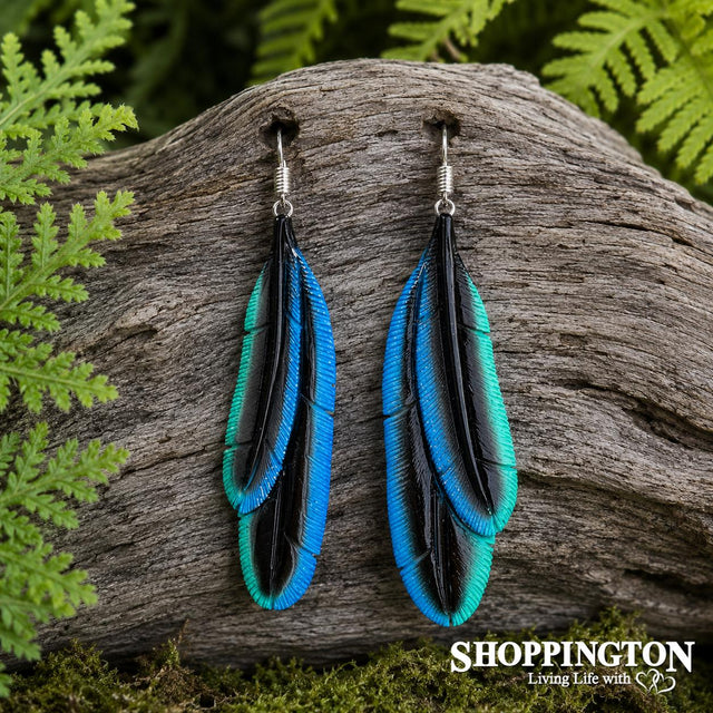 Bone Tui Double Feathered Earrings 80mm