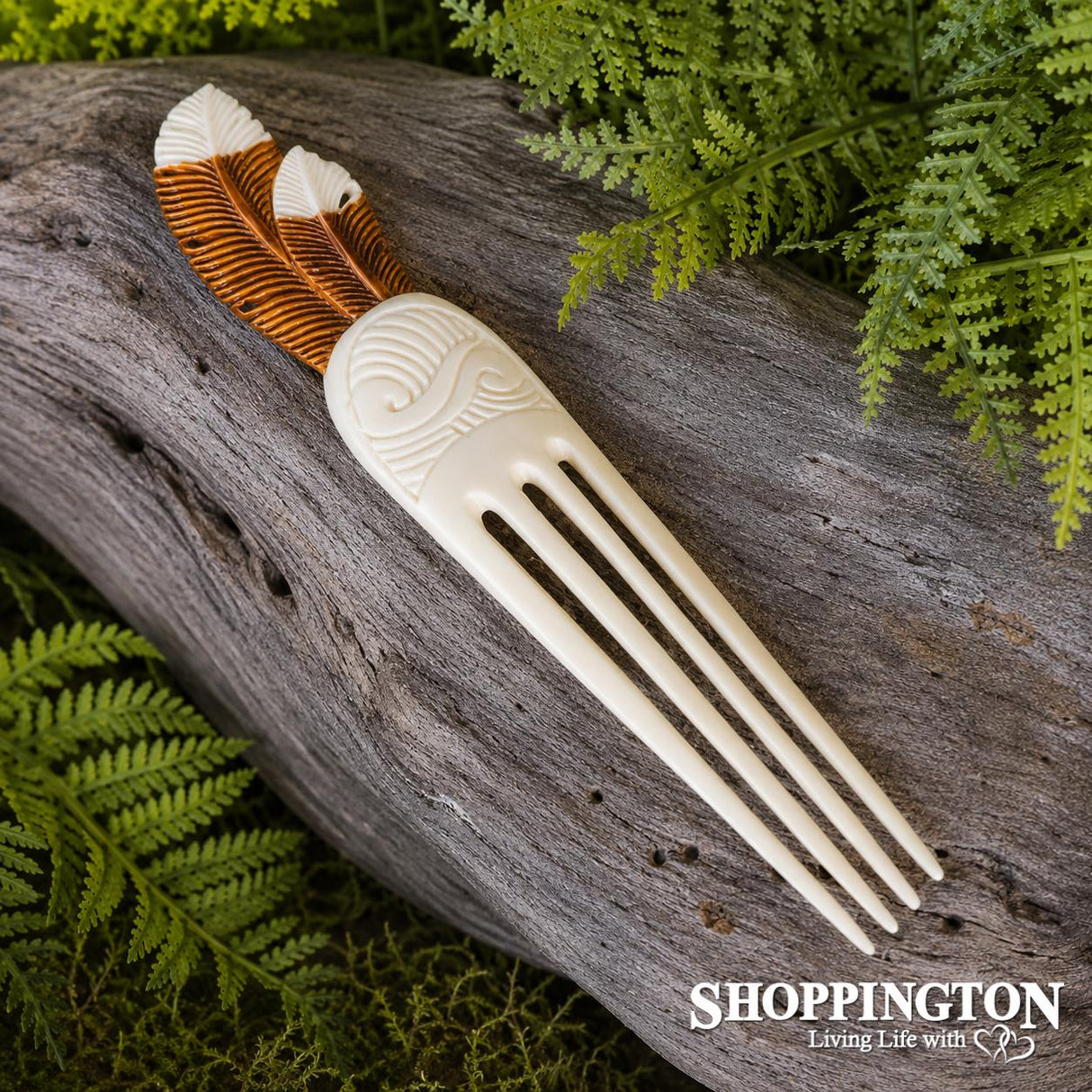 Bone and Wood Stain Huia Feather Heru