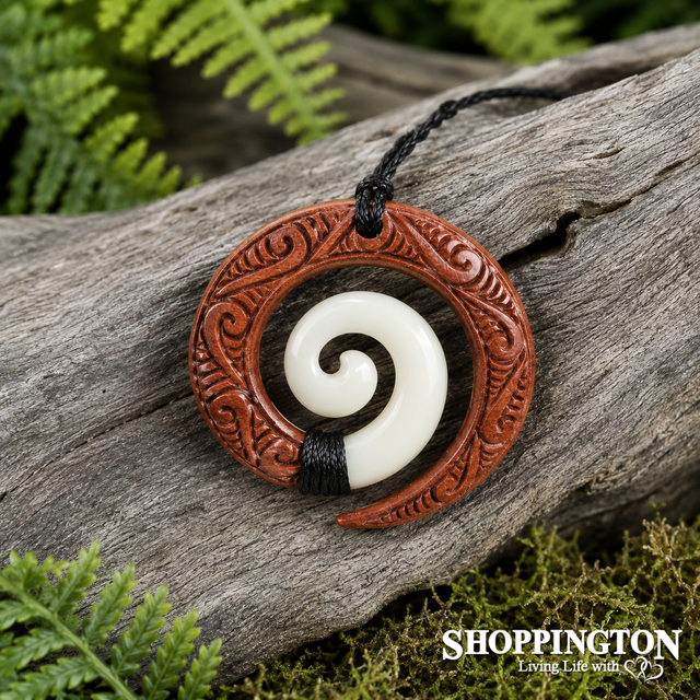 Bone and Wood Traditional Koru Necklace