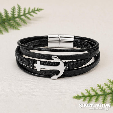 Bracelet - Black Hammer Stainless Steel & Leather