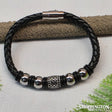 Bracelet - Leather Stainless Steel Silver Beads