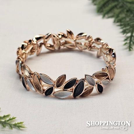 Bracelet - Rose Gold/Black/White Leaves