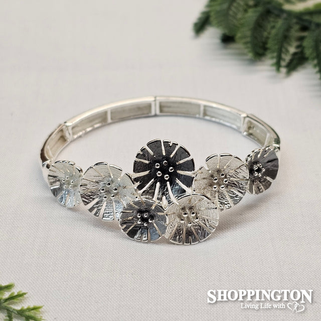 Bracelet - Silver/Grey Flowers