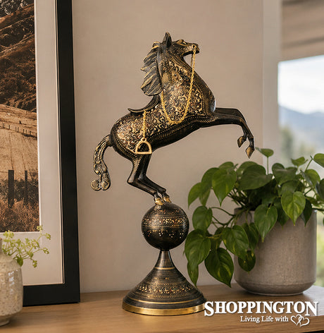 Brass Handcarfted Dancing Horse on Ball