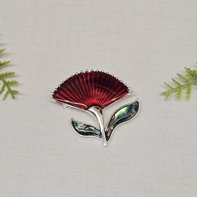 Brooch - Red Pohutukawa & Paua
