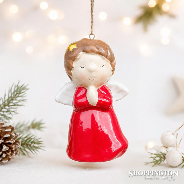 Ceramic Christmas Decoration - Angel Red