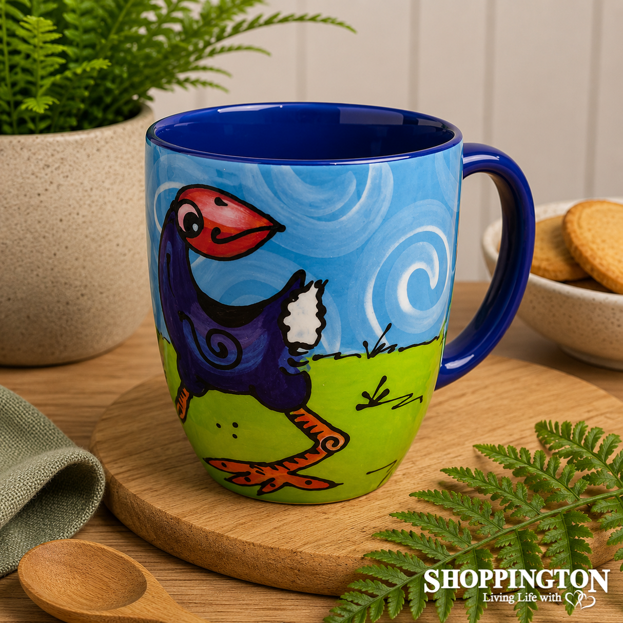 NZ Made Hand Painted - Blue Pukeko Head Turned  Mug