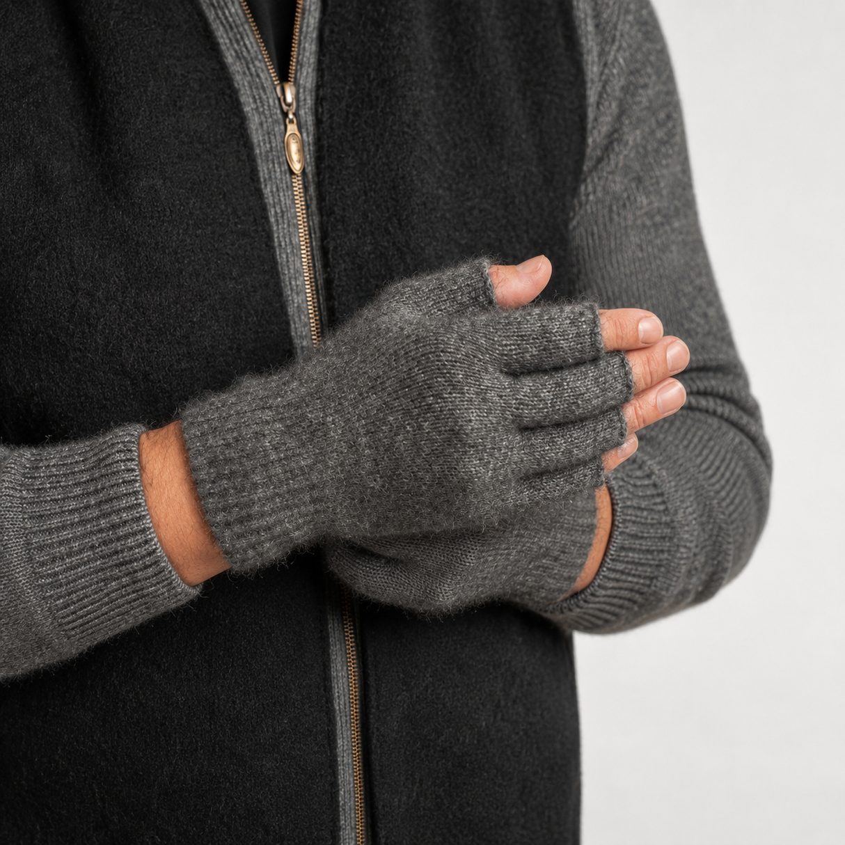 100% NZ Made Koru Knitwear - Possum Merino Fingerless Gloves / Grey