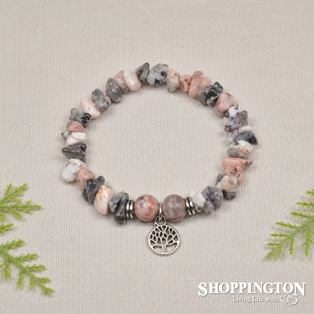 Tree of Life Gemstone Bracelets - Pink Agate