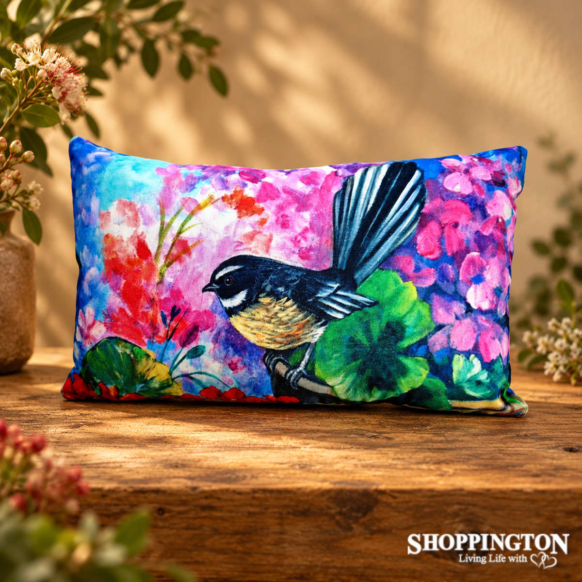 Cushion Rectangle - NZ Print - Fantail Floral  - Irina Velman