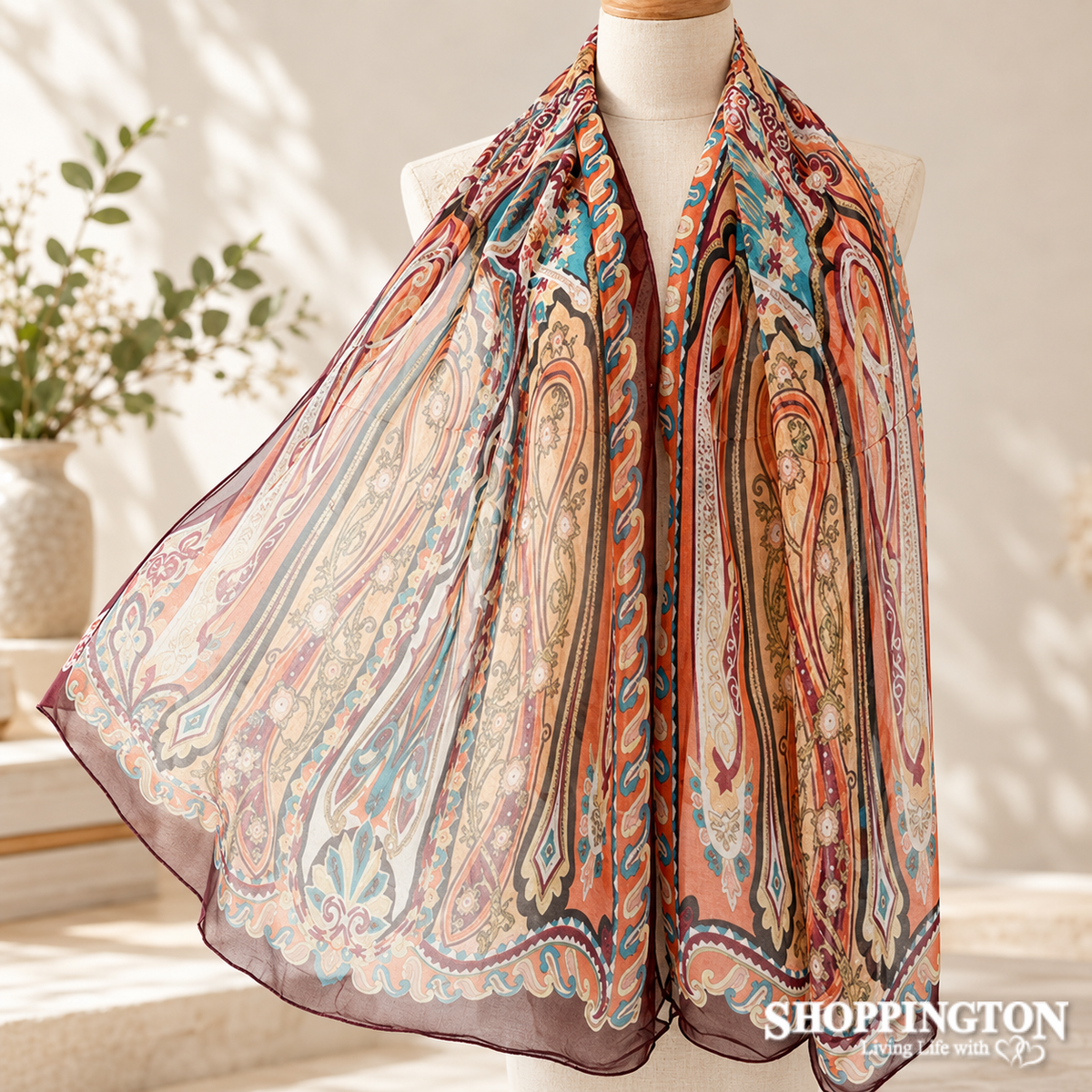 Paisley Print Scarf - Red/Orange