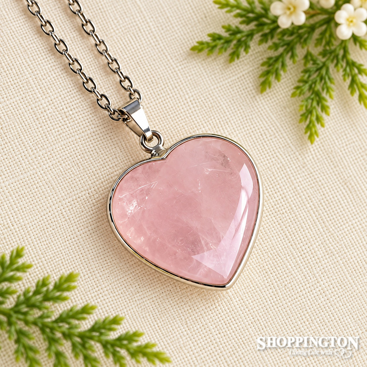 Crystal Pendant - Rose Quartz Silver Heart