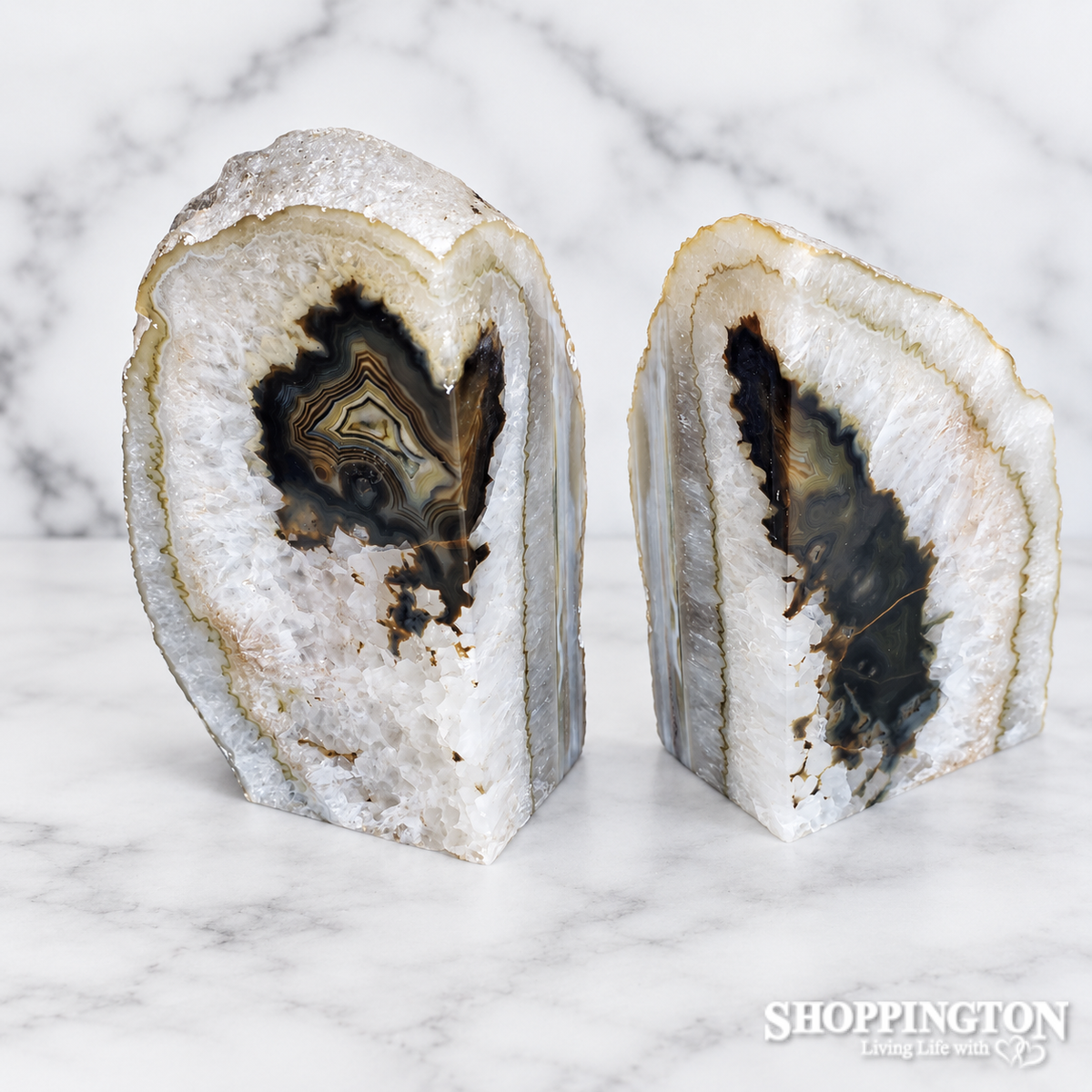 Agate Bookends - White/Green