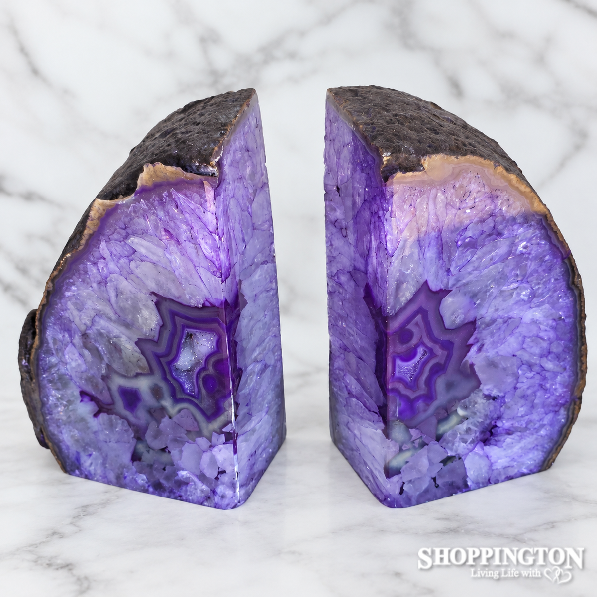 Agate Bookends - Clear Purple