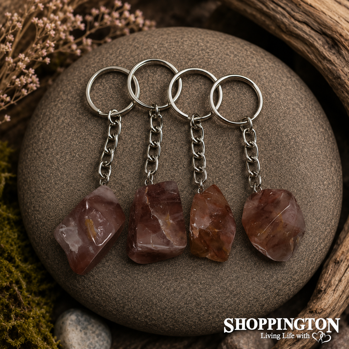 Gemstone Keyring - Pink Tumbled