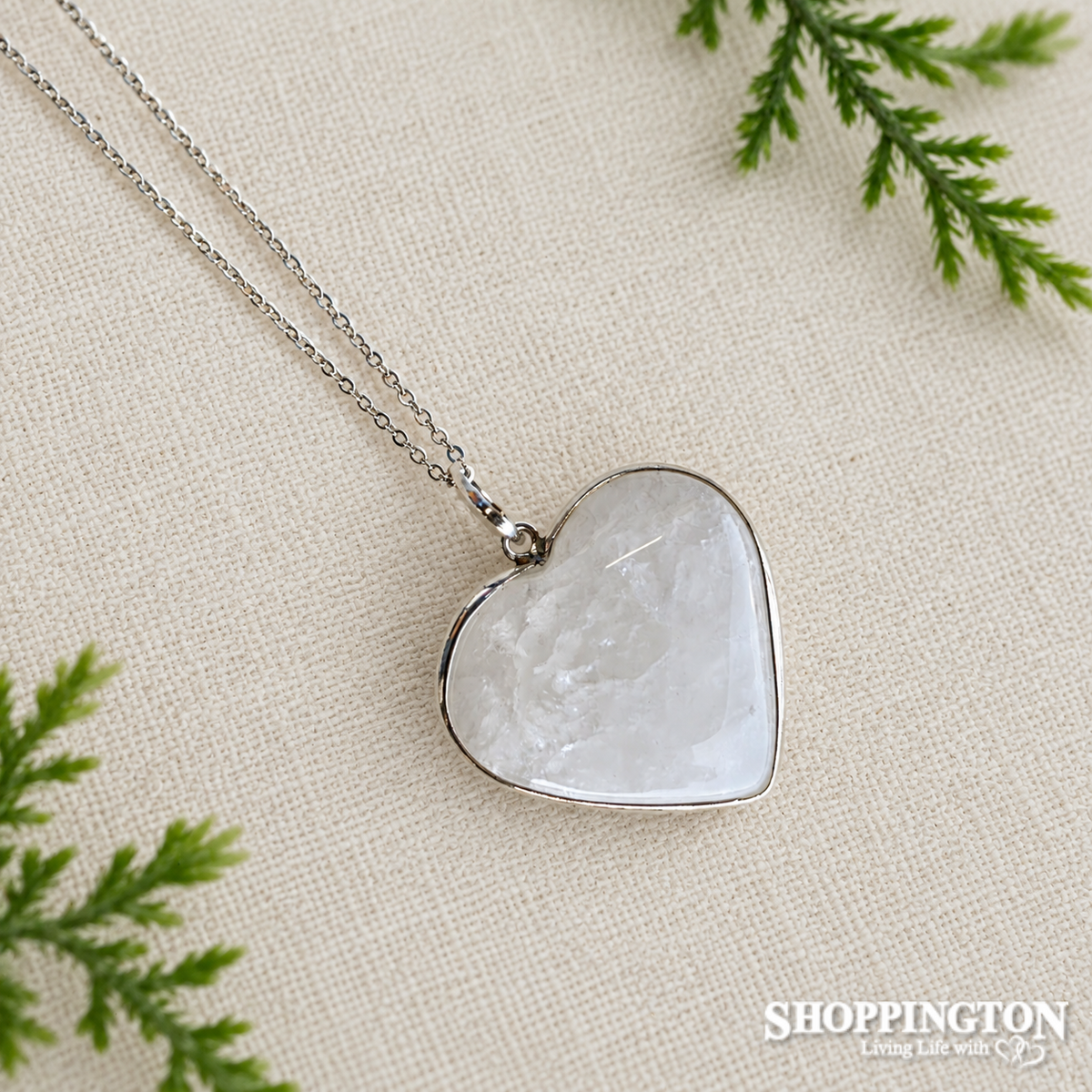 Crystal Pendant - White Quartz Silver Heart