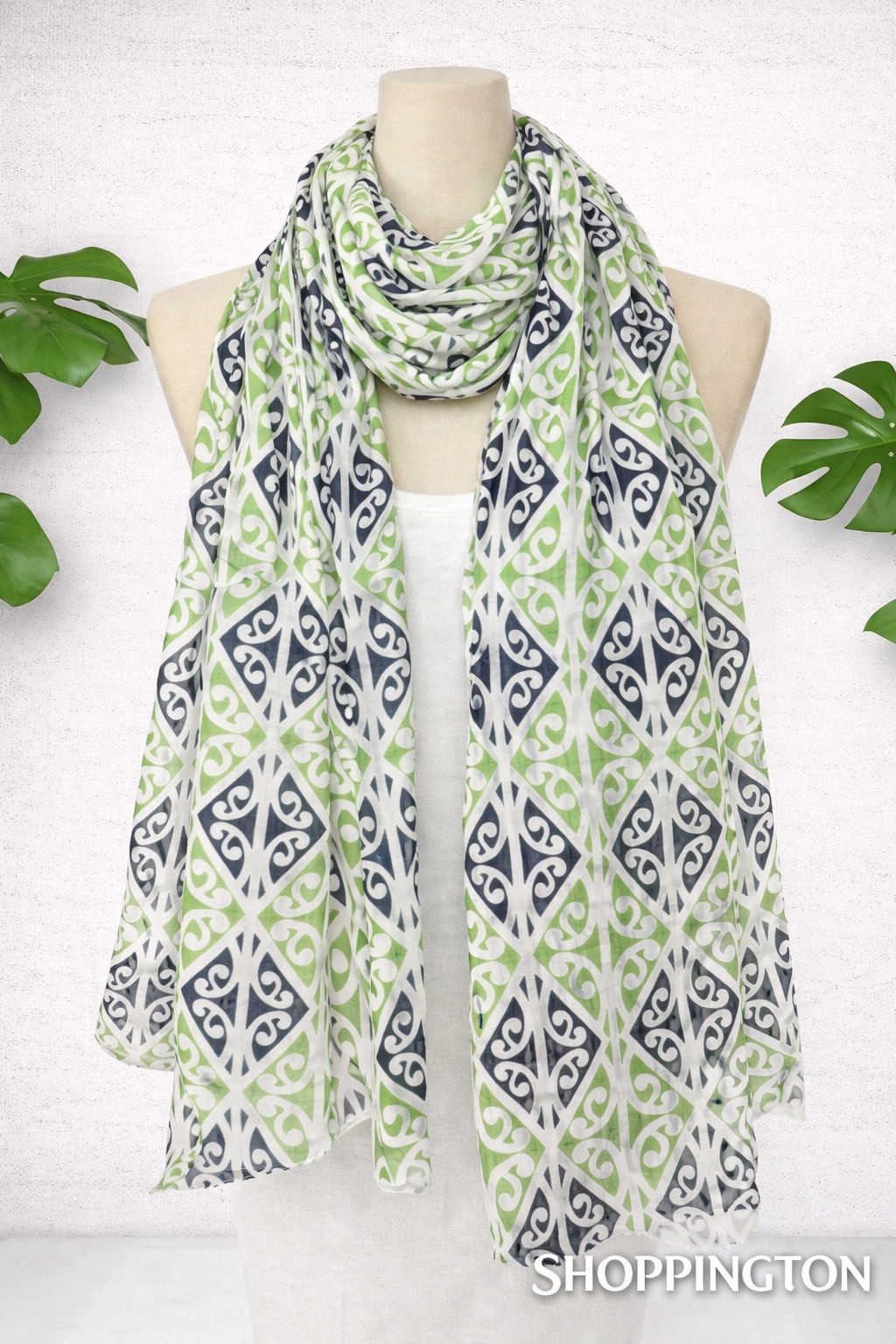 Maori NZ Kowhaiwhai Design Scarf - Green