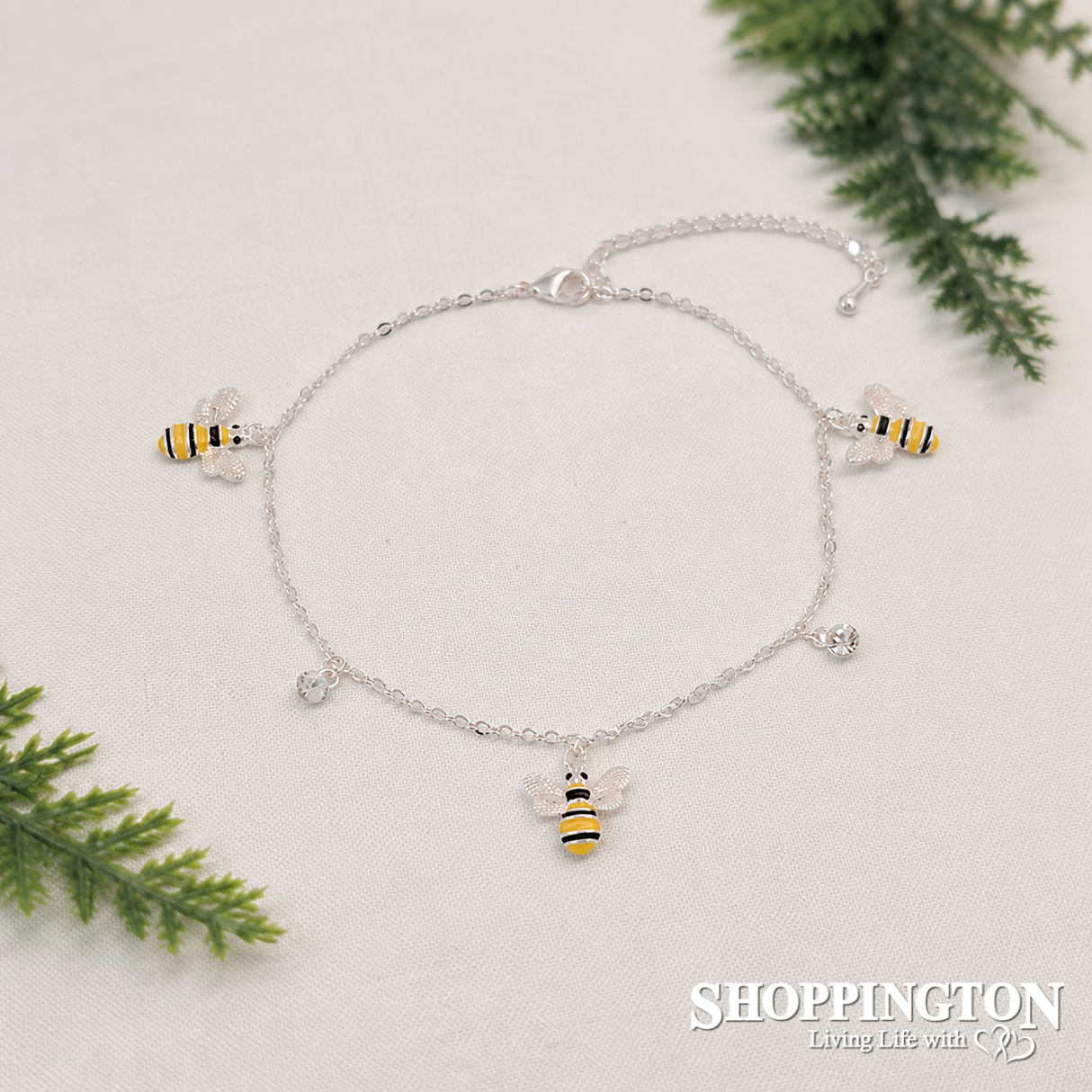 Bees & Rhinestone Silver Anklet