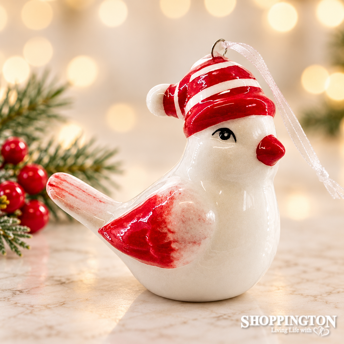 NZ Ceramic Christmas Decoration - Bird with Hat