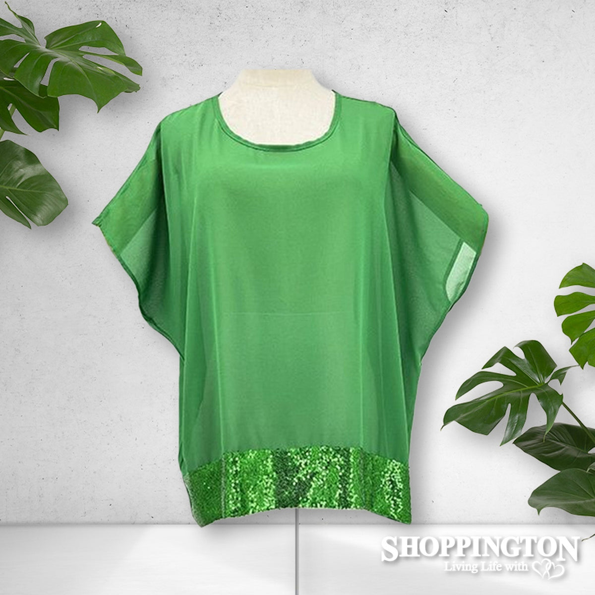 Chiffon Bell Sleeve Green Top