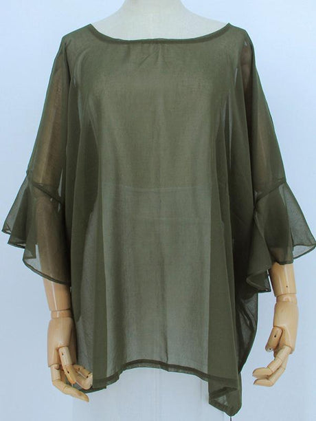 Chiffon Bell Sleeve Olive Top