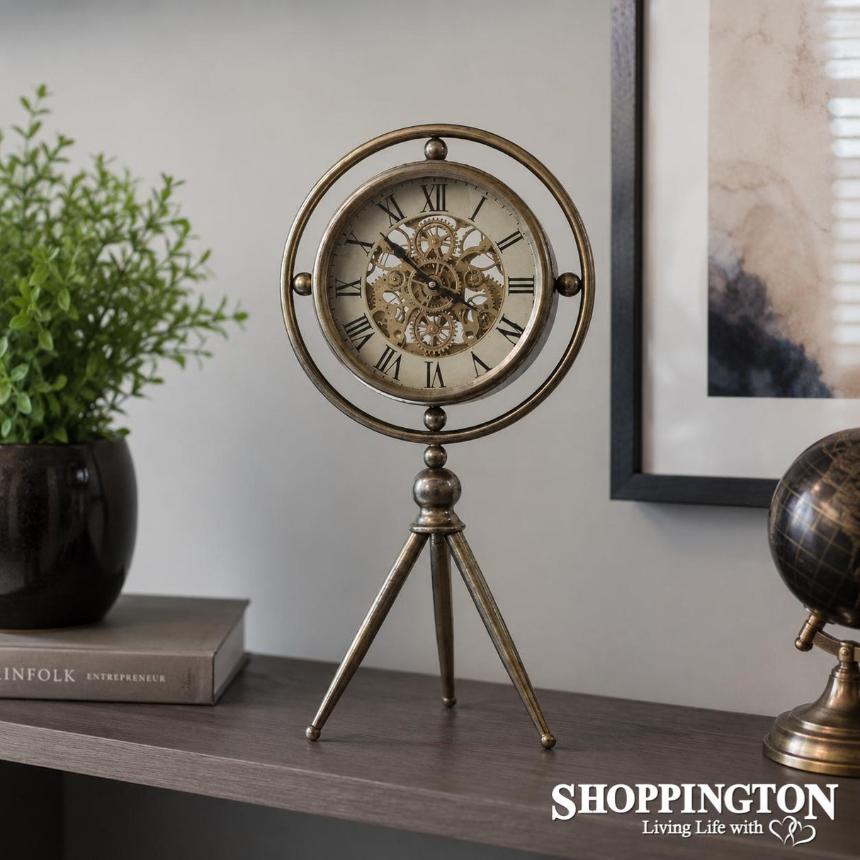 Clock - Bronze Mantle Gear Clock